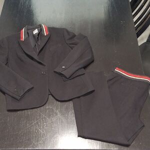 Anne Klein Black Blazer & Ankle Pants Set with White And Red Trim